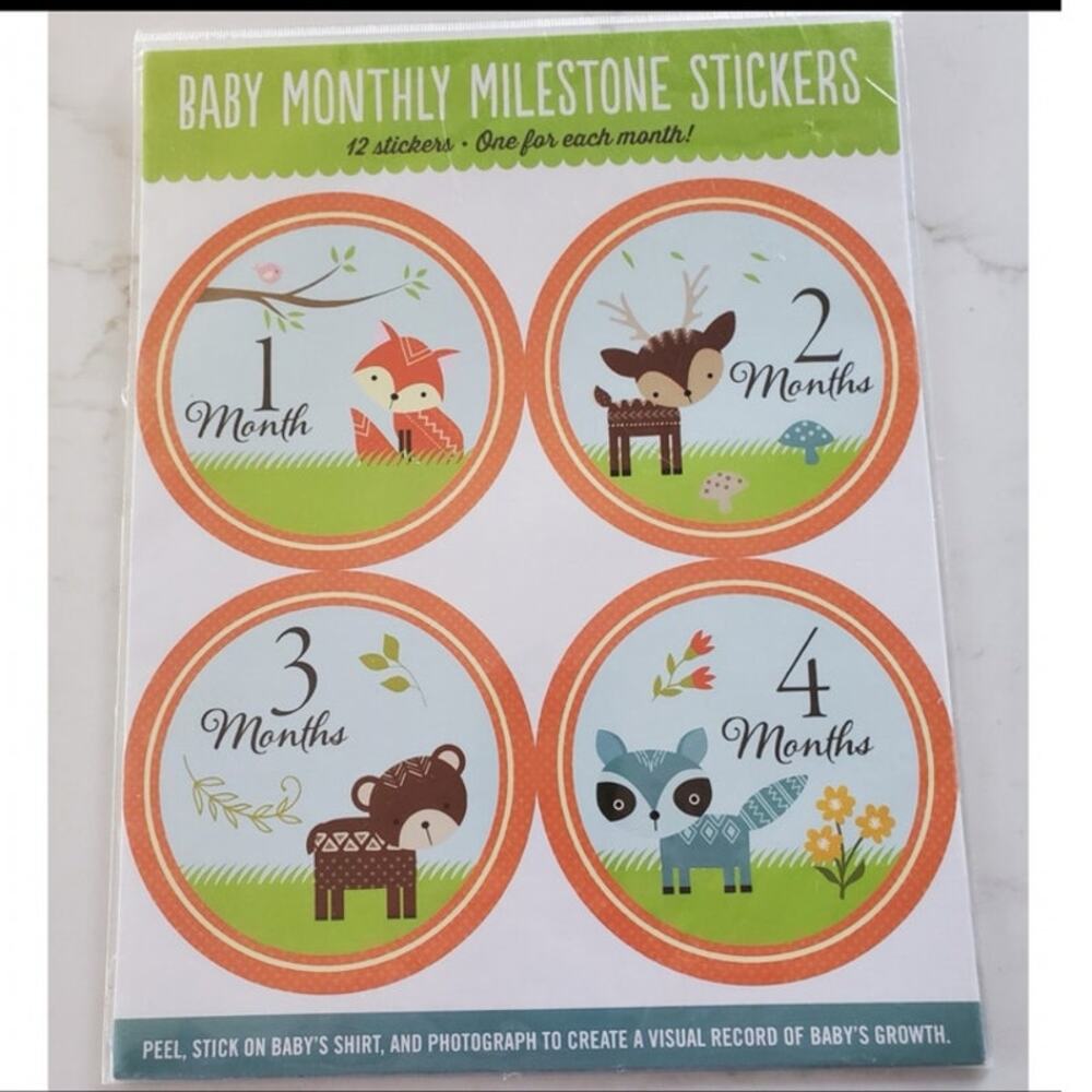 NEW Monthly Milestone Forest Animals 12 Monthly Stickers Girl Boy Growth Baby